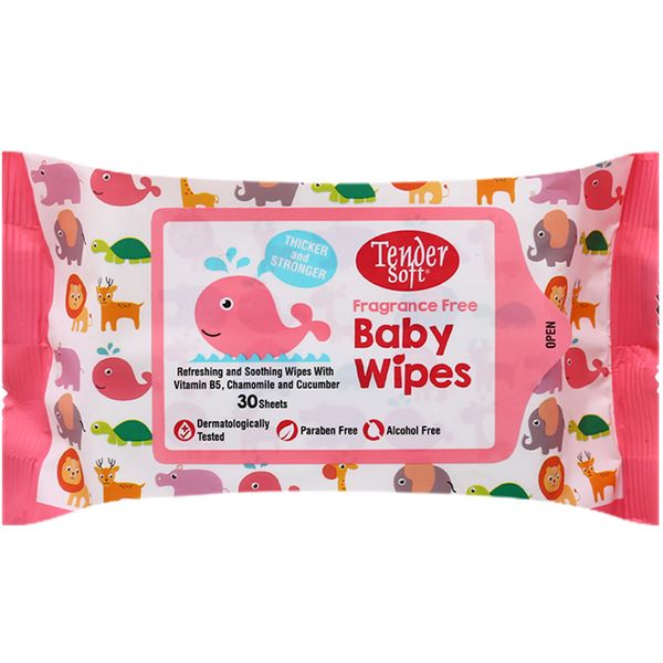  Khăn ướt Tender Soft baby wipes hương tự nhiên gói 30 tờ 