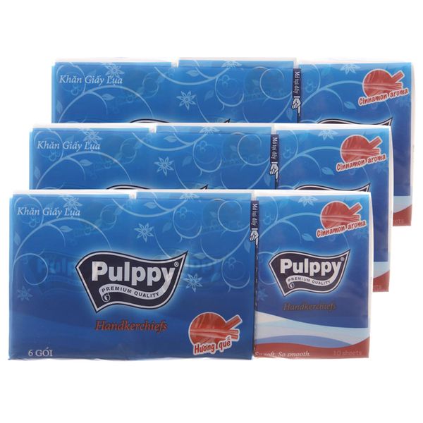  Khăn giấy bỏ túi Pulppy hương quế 3 lớp 10 tờ bộ 3 lốc x 10 gói 