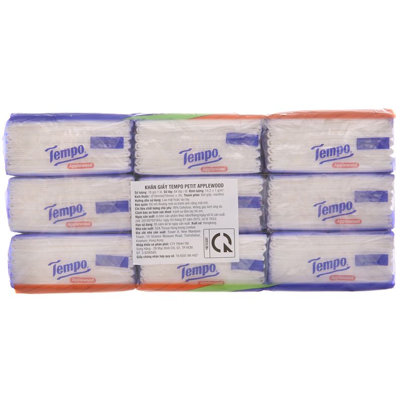  Khăn giấy bỏ túi Tempo Petit hương gỗ táo 4 lớp 18 gói x 10 tờ 
