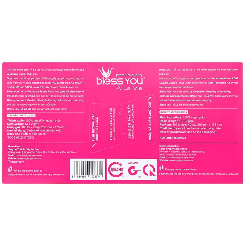  Khăn giấy lụa Bless You À La Vie 2 lớp hộp 180 tờ 