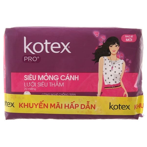  Băng vệ sinh Kotex Pro siêu mỏng cánh gói 20 miếng 