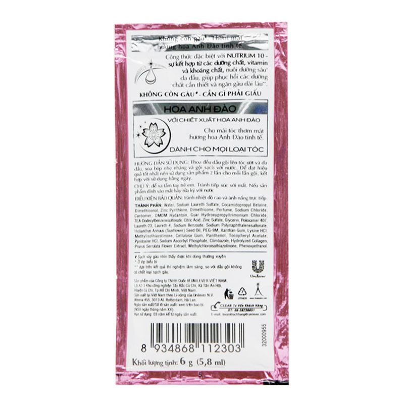  Dầu gội đầu Clear hoa anh đào băng lạnh cho tóc thơm mát suốt 24 dây 12 gói x 6 g 