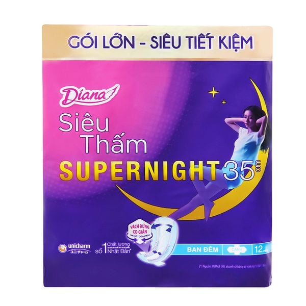  Băng vệ sinh ban đêm Diana Super Night gói 12 miếng 35cm 