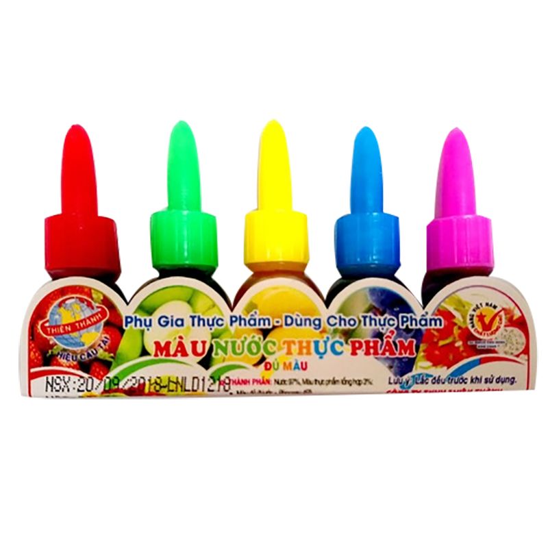  Màu thực phẩm Thiên Thành đủ 5 màu dạng nước lốc 5 chai x 10 ml 