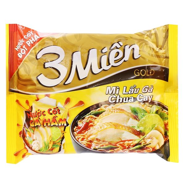  Mì 3 Miền Gold lẩu gà chua cay gói 75g 