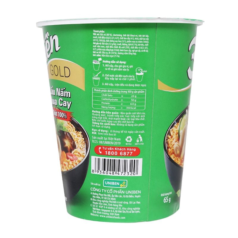  Mì 3 Miền Gold lẩu nấm chua cay ly 65g 