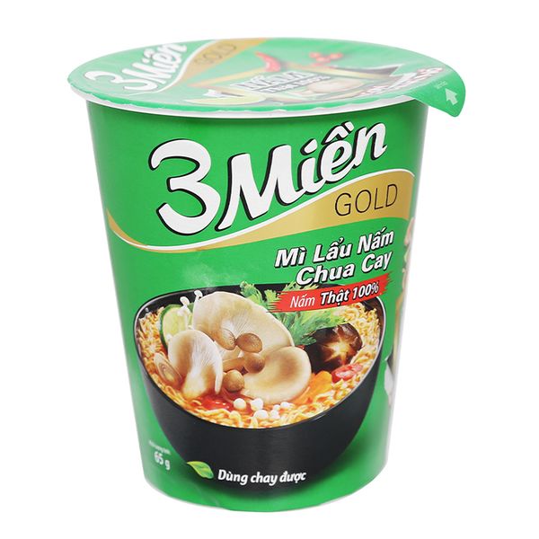  Mì 3 Miền Gold lẩu nấm chua cay ly 65g 