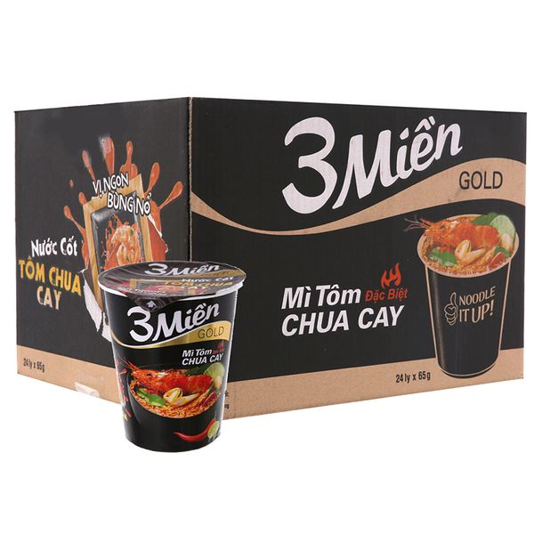  Mì 3 Miền Gold tôm chua cay đặc biệt thùng 24 ly x 65g 