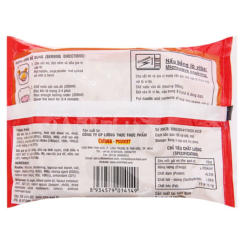  Mì Miliket chay thùng 30 gói x 70g 