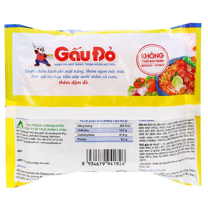  Mì tôm chua cay Gấu Đỏ gói 65 g 