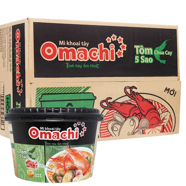  Mì khoai tây Omachi tôm chua cay 5 sao thùng 12 hộp x 90g 