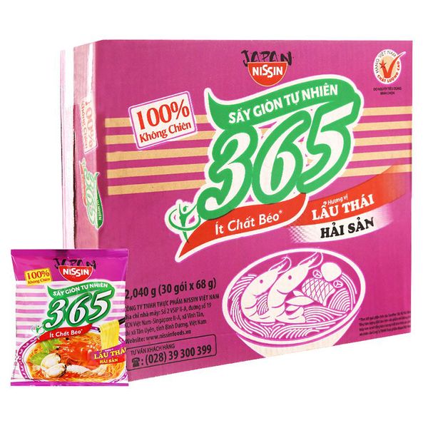  Mì không chiên Nissin 365 lẩu thái hải thùng 30 gói x 68g 