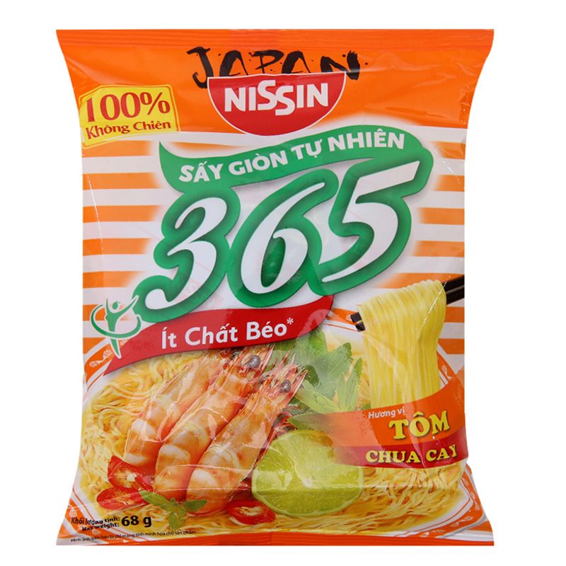  Mì không chiên Nissin 365 tôm chua cay thùng 30 gói x 68g 