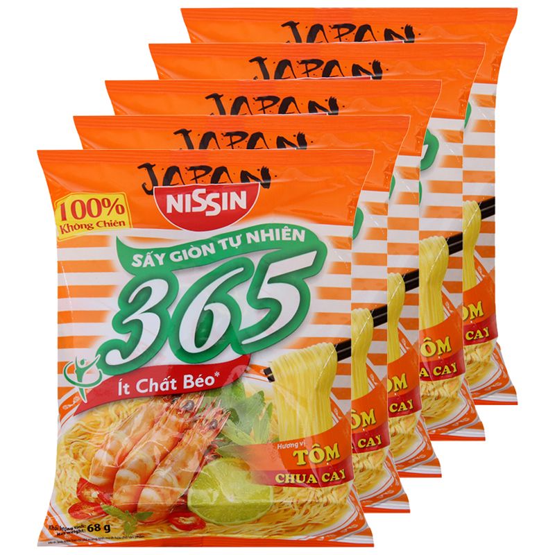  Mì không chiên Nissin 365 tôm chua cay thùng 30 gói x 68g 