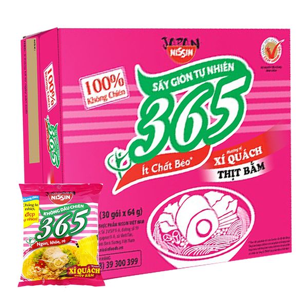  Mì không chiên Nissin 365 xí quách thịt bằm thùng 30 gói x 64g 