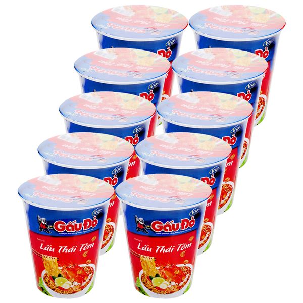  Mì lẩu thái tôm Gấu Đỏ ăn liền lốc 10 ly x 65g 