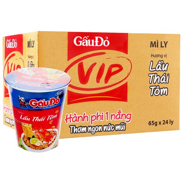  Mì lẩu thái tôm Gấu Đỏ ăn liền thùng 24 ly x 65g 