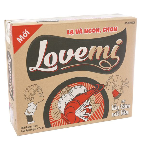  Mì Lovemi lẩu tôm núi lửa thùng 30 gói 75g 