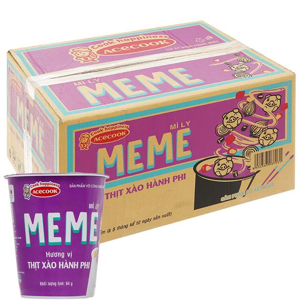  Mì ly Meme thịt xào hành phi thùng 24 ly x 64g 