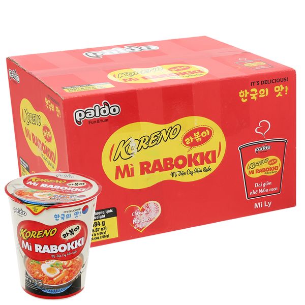  Mì ly trộn xào cay Koreno Rabokki thùng 24 ly x 65g 