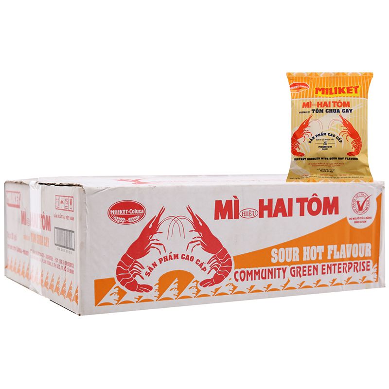 Mi Miliket Hai Tom Cao Cấp Tom Chua Cay Thung 30 Goi X 75g Tạp