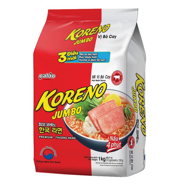  Mì nấu Jumbo Koreno vị bò cay gói 1kg 