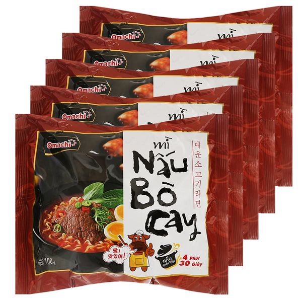  Mì nấu Omachi vị bò cay lốc 5 gói x 100g 