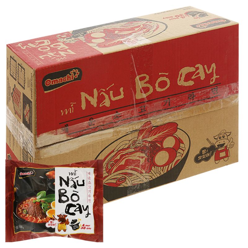  Mì nấu Omachi vị bò cay thùng 24 gói x 100g 