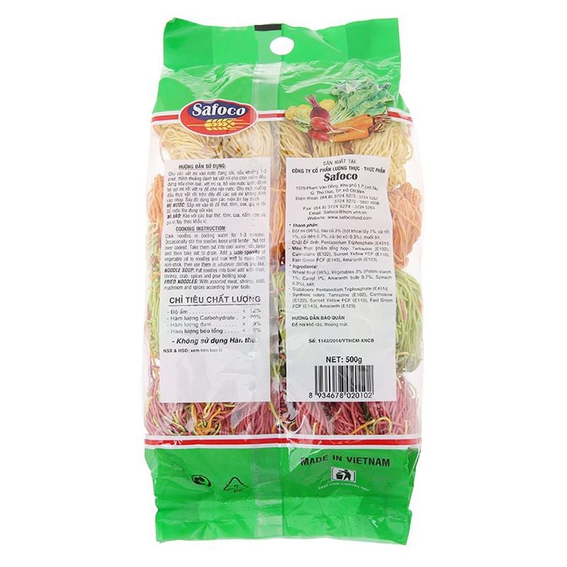  Mì rau củ Safoco sợi nhỏ thùng 20 gói x 500g 