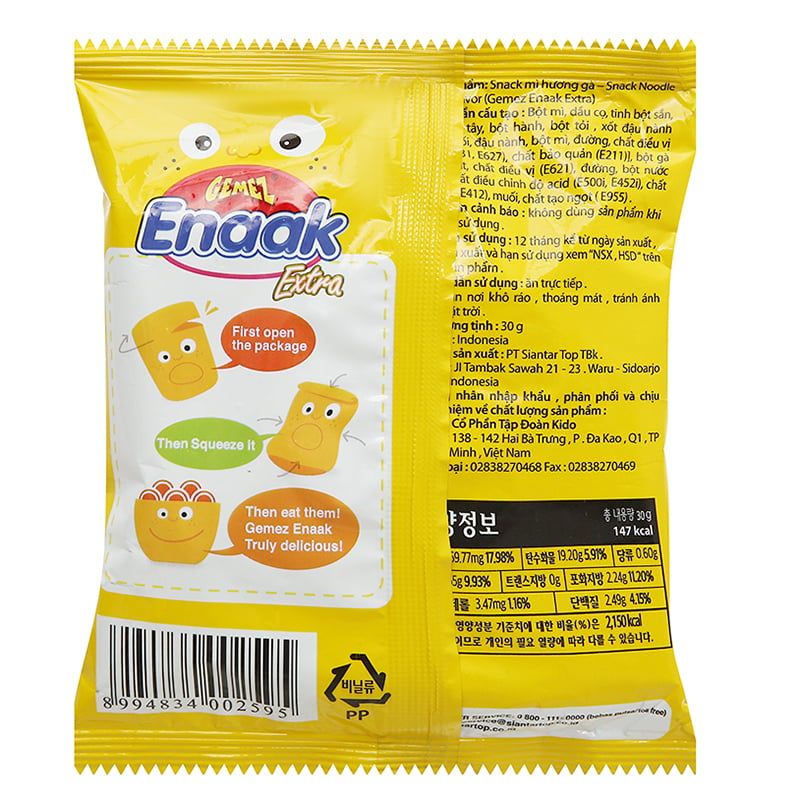  Mì Snack Enaak extra vị gà nướng thùng 144 gói x 30g 