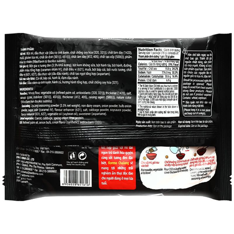  Mì trộn tương đen Koreno Chajang gói 78g 