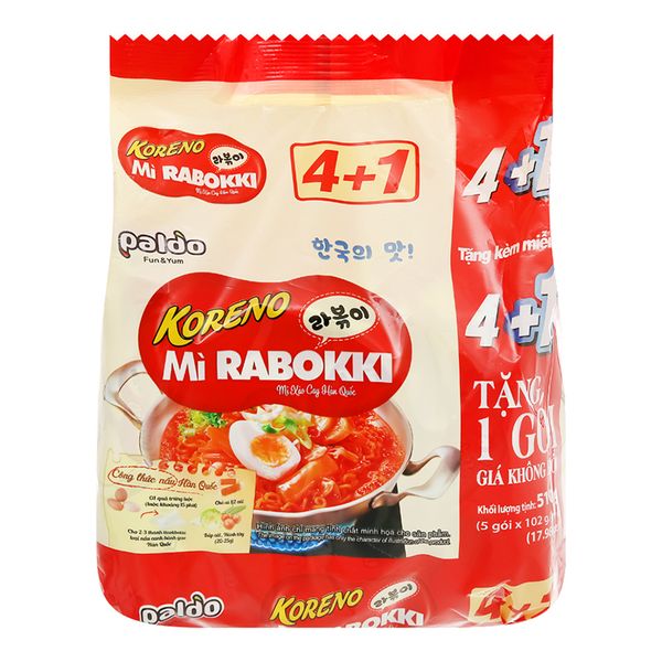  Mì trộn xào cay Koreno Rabokki lốc 5 gói x 102g 