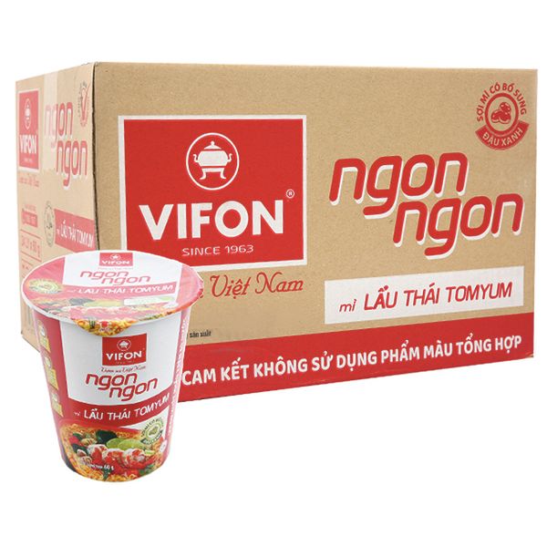  Mì Vifon Ngon Ngon lẩu Thái Tomyum thùng 24 ly x 60g 