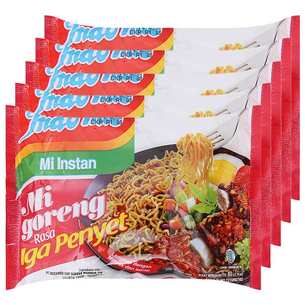  Mì xào khô Indomie Goreng Iga Penyet vị sườn lốc 5 gói x 80g 