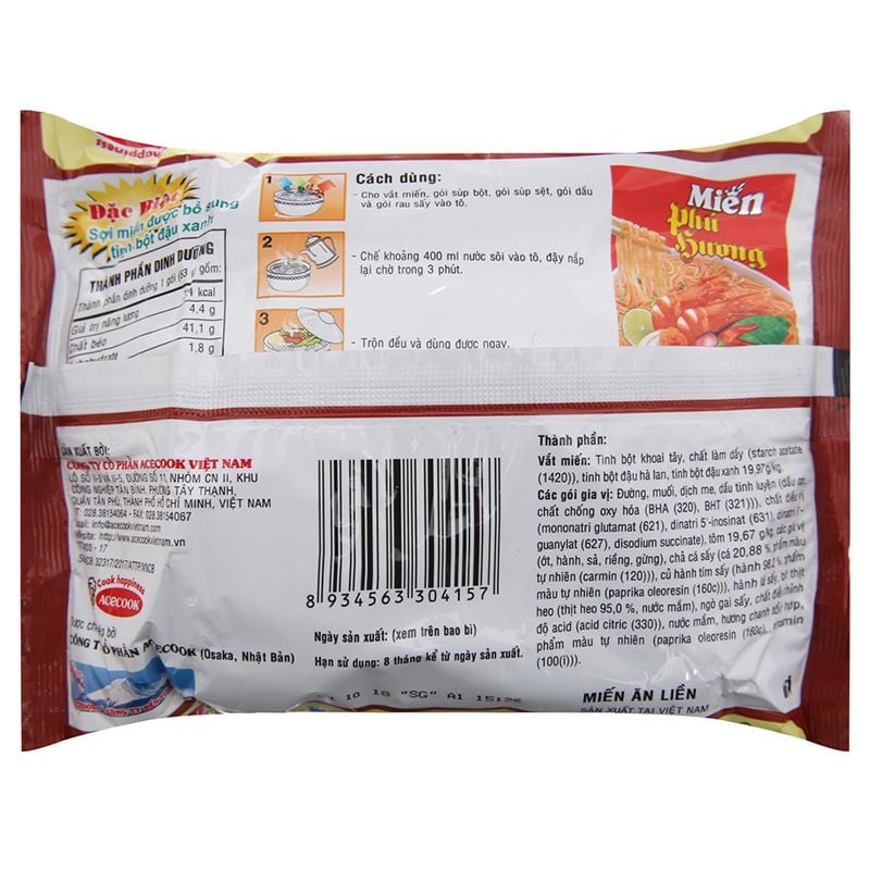  Miến Phú Hương lẩu Thái tôm gói 63g 