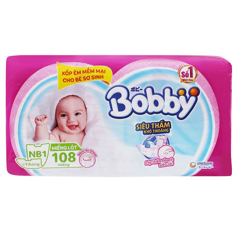  Miếng lót sơ sinh Bobby Newborn cho bé dưới 1 tháng gói 108 miếng 