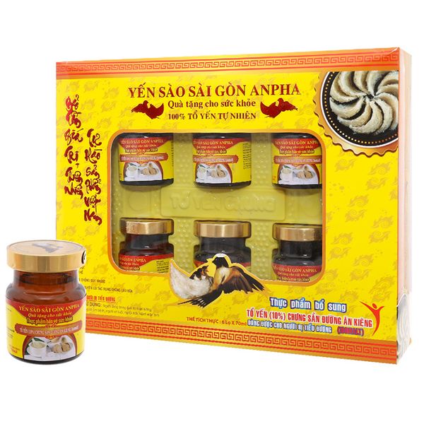  Nước yến sào Sài Gòn Anpha cho người ăn kiêng hộp 6 hũ x 70ml 