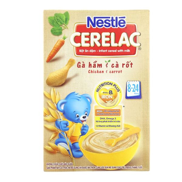  Bột ăn dặm Nestlé Cerelac gà hầm cà rốt cho trẻ từ 8 đến 24 tháng hộp 200 g 