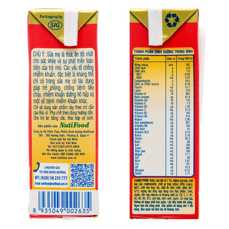  Sữa dinh dưỡng cho trẻ thấp còi NutiFood Grow Plus+ vani thùng 48 hộp x 180ml 