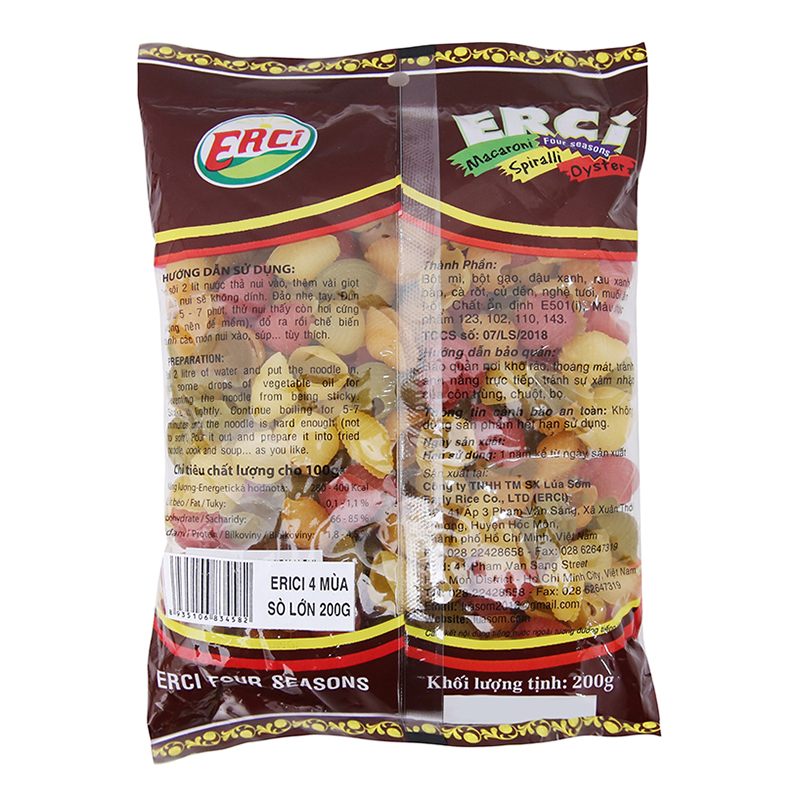 Nui rau củ hình sò lớn Bốn mùa Erci gói 200g – Chuỗi Tạp Hóa Việt ...