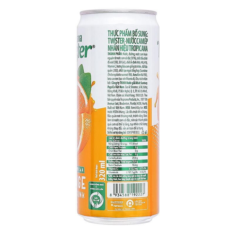  Nước cam ép Twister Tropicana lốc 6 lon x 320ml 