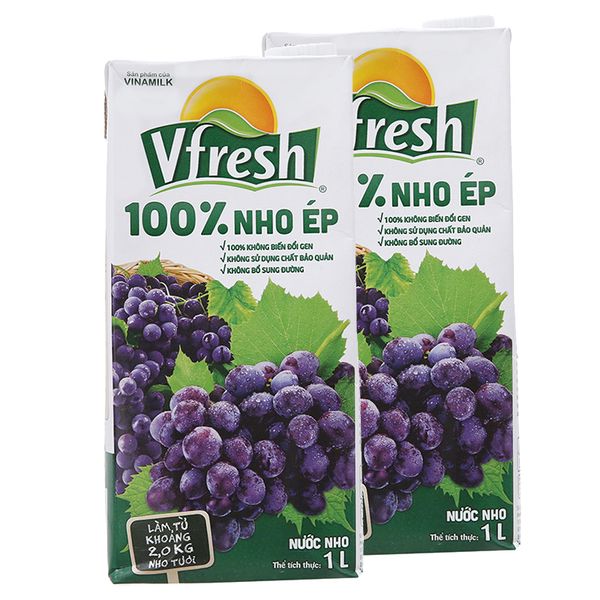  Nước ép nho 100% Vfresh bộ 2 hộp x 1 Lít 