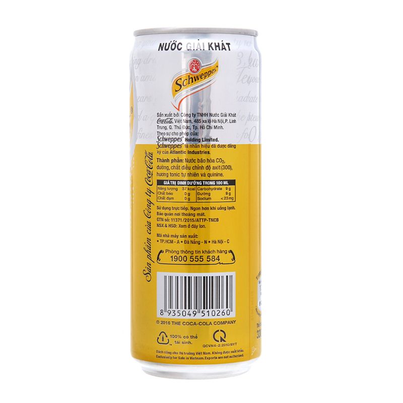  Nước giải khát có gas Schweppes Tonic lốc 6 lon x 330ml 