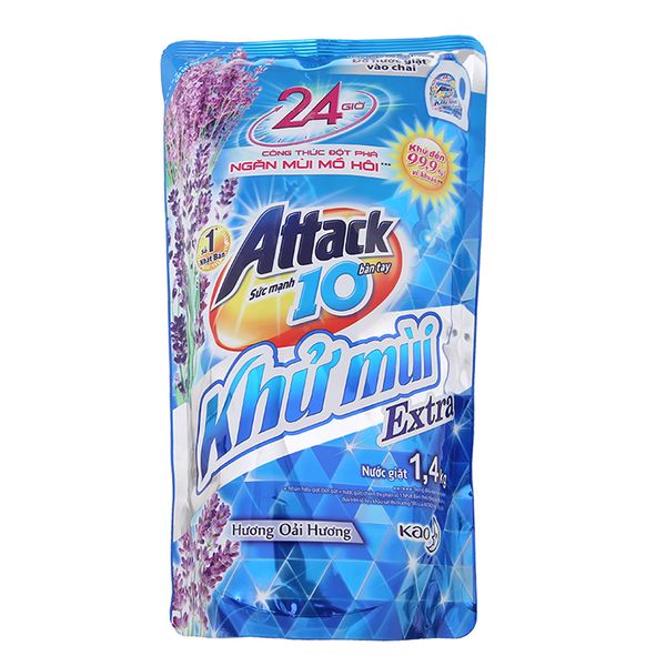  Nước giặt Attack Extra khử mùi hương hoa oải hương túi 1,4 kg 