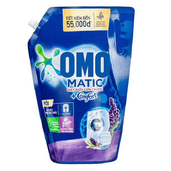  Nước giặt OMO Matic cửa trước thư thái hương hoa oải hương túi 1,9 lít 