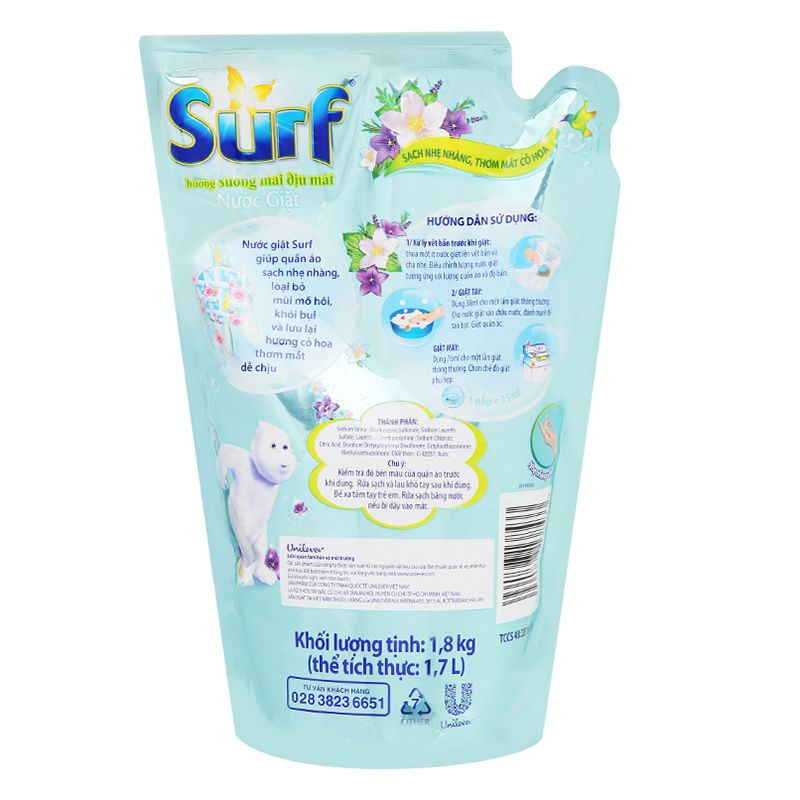  Nước giặt Surf hương sương mai dịu mát túi 1,7 lít 