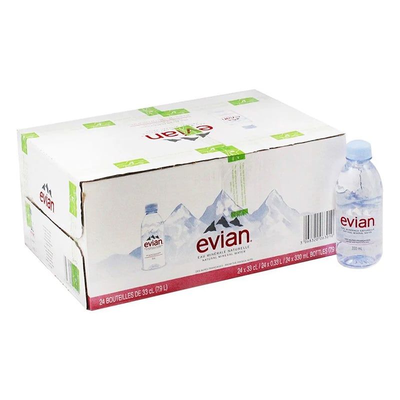  Nước khoáng đóng chai Evian thùng 24 chai 330ml 