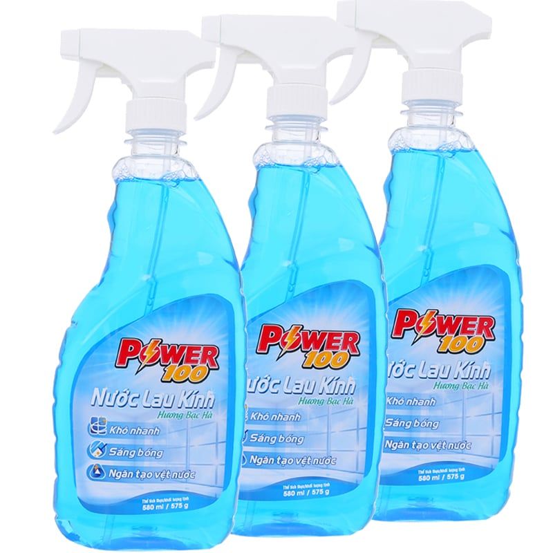  Nước lau kính Power100 hương bạc hà chai 580ml 
