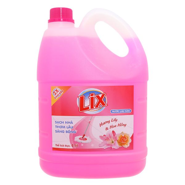  Nước lau sàn Lix 2x đậm đặc hương Lily hoa hồng can 4kg 