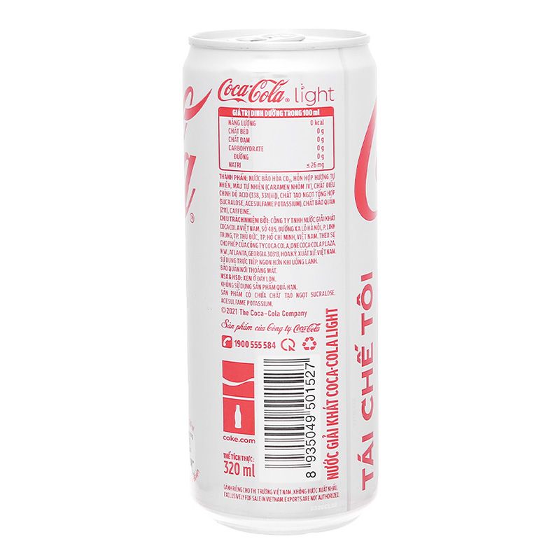  Nước giải khát có gas không đường Coca Cola Light thùng 24 lon x 330ml 